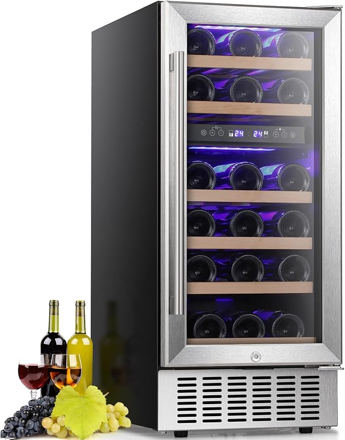 Antarctic Star Wine Fridge,15 Inch Wine Cooler Refrigerator Under Counter(41-68°F),28 Bottles Built-in Dual Zone &Freestanding Wine Refrigerator with Stainless Steel & Double-Layer Tempered Glass Door | Fridge.com