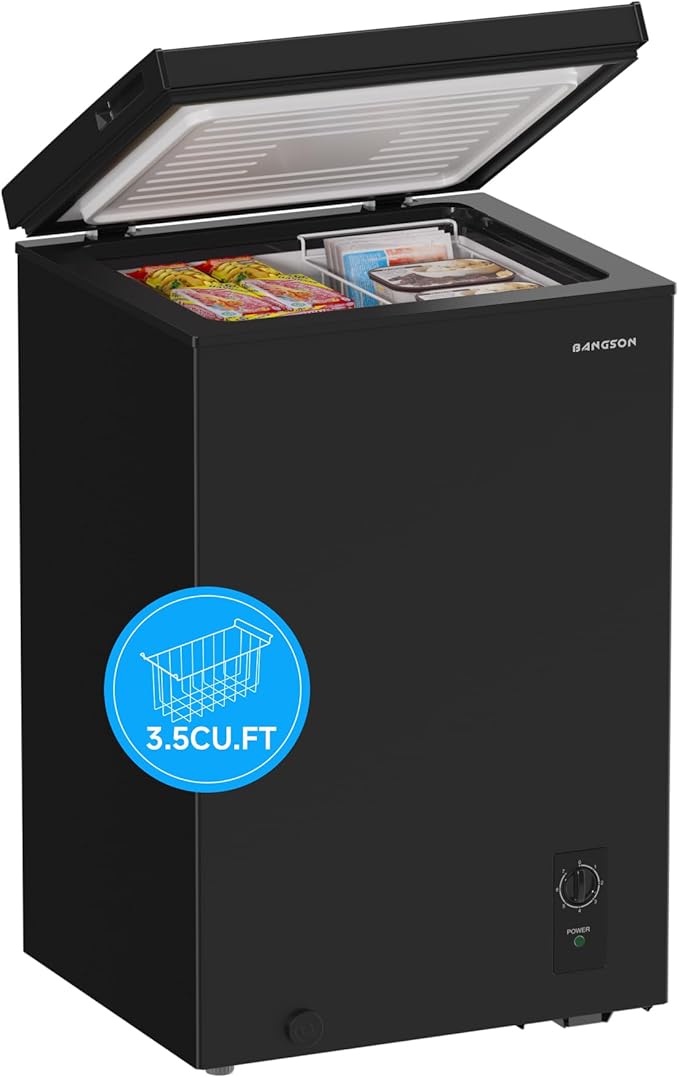 Bangson 3.5 Cu.Ft Chest Freezer, Compact Deep Freezer with Removable Basket, Adjustable Thermostat, Energy-Saving,