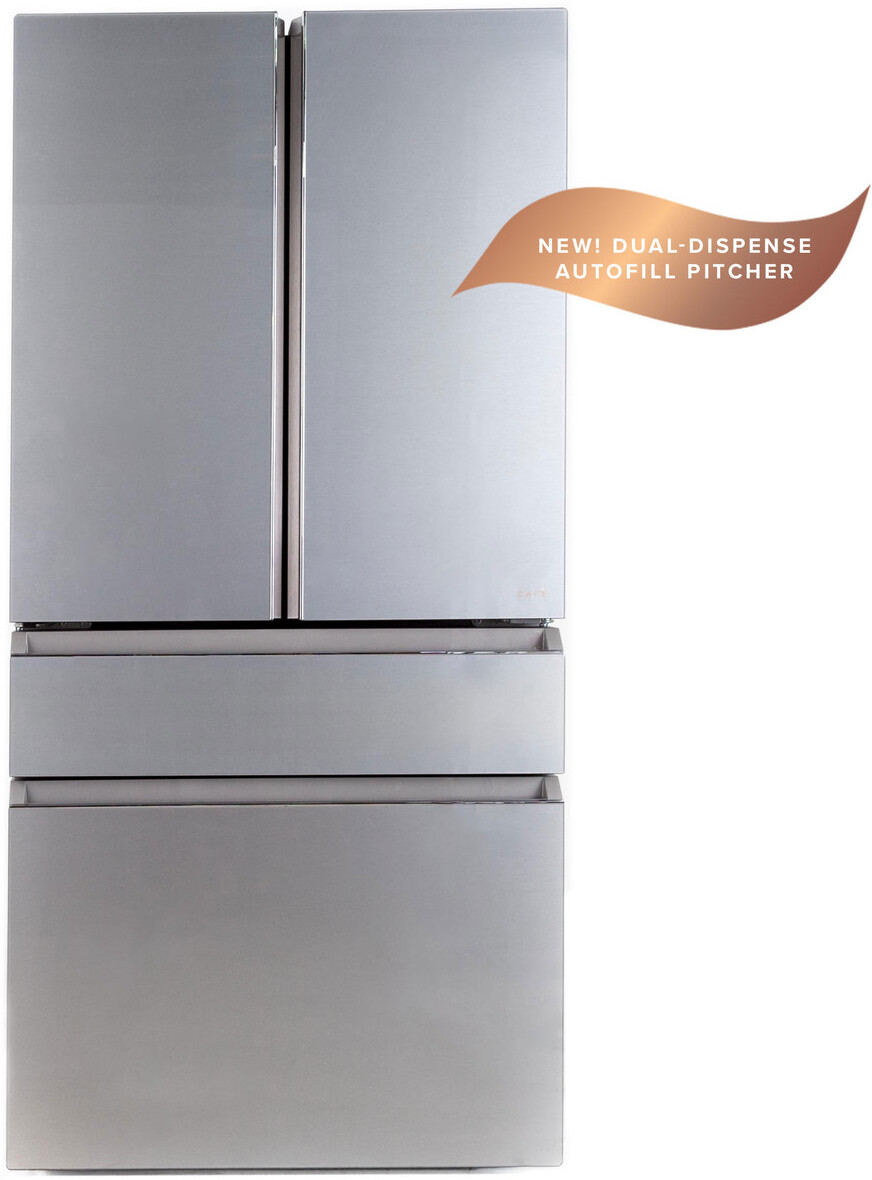 Energy Star 28.7 Cu. Ft. Smart 4-Door French-Door Refrigerator in Platinum Glass with Dual-Dispense Autofill Pitcher | Fridge.com