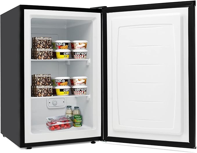 COSTWAY EP23796 Mini Size with Stainless Steel 3.0 CU FT Capacity-Adjustable Compact Single Door Upright Freezer, Gray+Black | Fridge.com