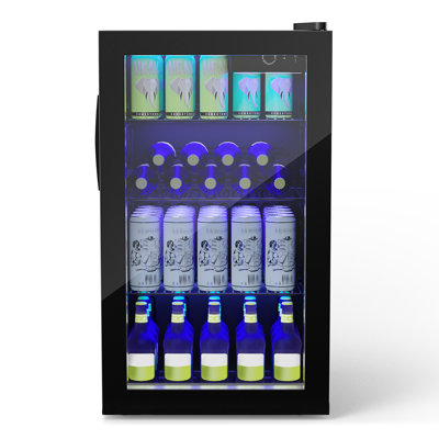 Costway 17.5'' W Freestanding 120 Cans (12 oz.) 3.2 Cubic Feet Beverage Cooler with Wine Storage and Reversible Glass Door | Fridge.com