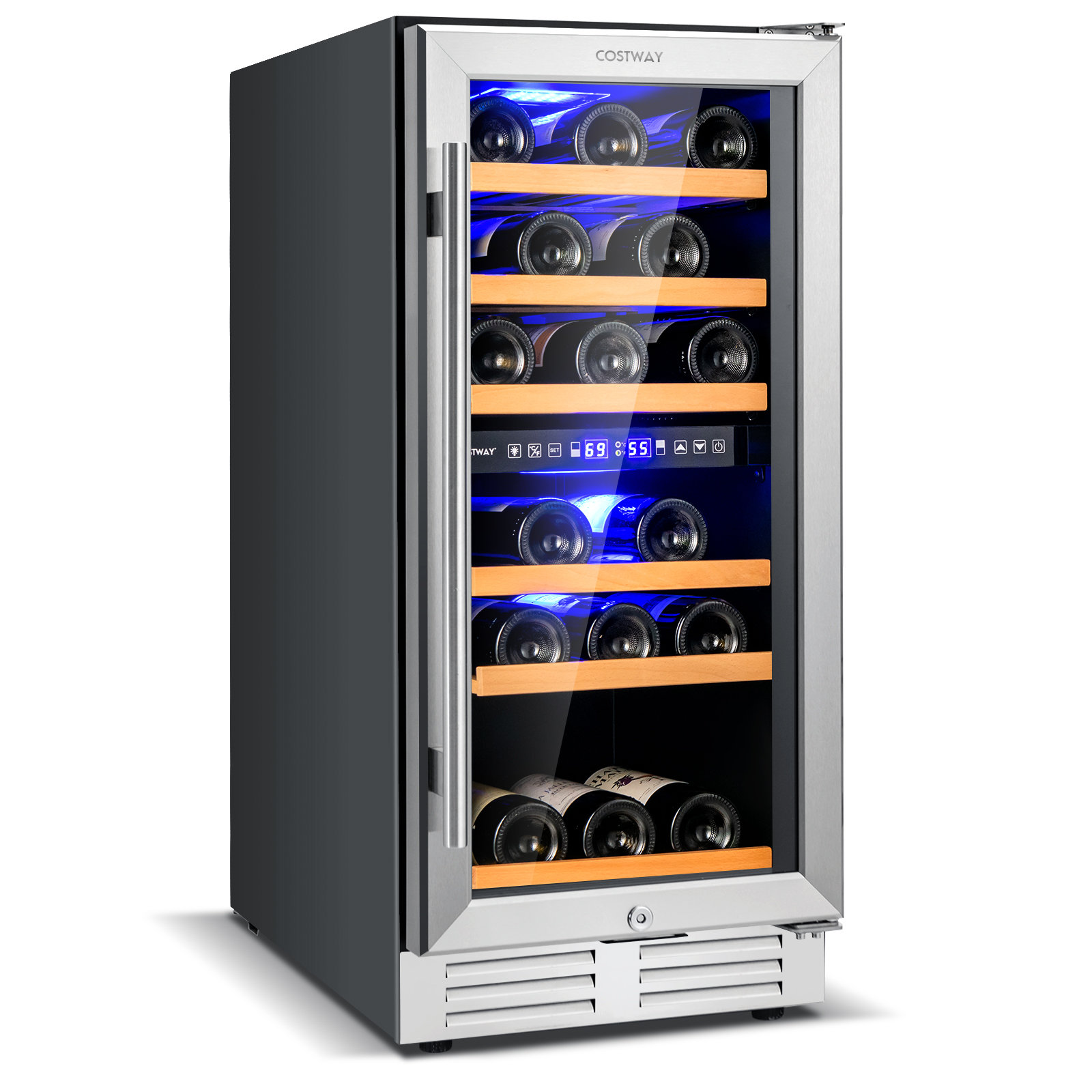 Dual Zone 15'' Freestanding 30 Bottle Wine Refrigerator — COSTWAY, model FP10125US-SL