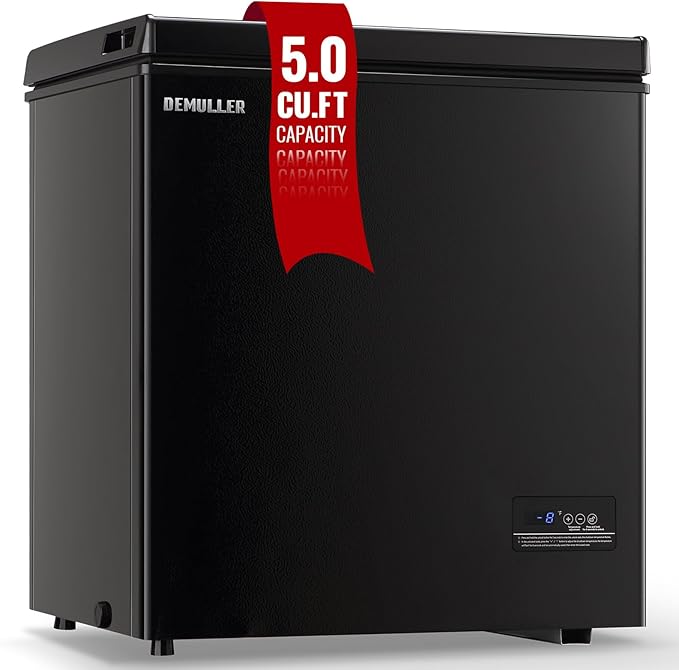 DEMULLER Chest Freezer 5.0Cubic Feet Deep Freezer Freestanding Freezers with 2 Removable Stainless Steel Basket, Mini Freezer Top Open Door Compact Freezer with Electronic Control 41℉ to -15℉BLACK | Fridge.com