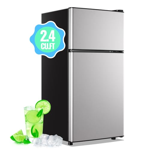 DEMULLER Mini Fridge with Freezer, 2.4 Cu.Ft Personal Refrigerator Only for One Person Use, Silver Tiny Small Size Refrigerator with 7 Level Adjustable Temperature and Double Door | Fridge.com