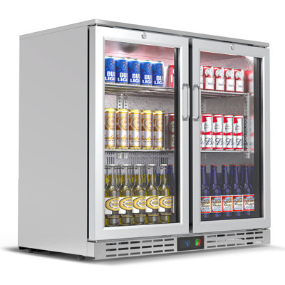 36 Inch 7.3 Cu.ft Back Bar Refrigerator, Undercounter Beverage Refrigerator And Cooler With 2 Glass Doors, Stainless Steel Bottle Cooler For Home Bar | Fridge.com