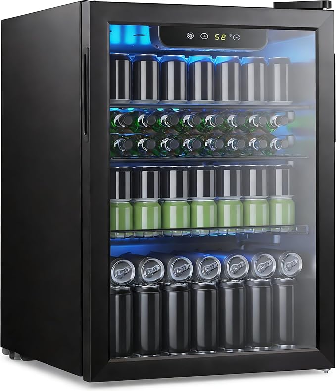95 Cans Beverage Refrigerator, 26 Bottle Mini Fridge, 2.7 cu.ft Drink Fridge Digital Temperature Control — Electactic, FIN-0001508
