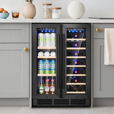 Euhomy 23.5'' W 21 Bottles And 88 Cans 4.65 Cu Ft (Dual Zone) Wine And Beverage Refrigerator - Freestanding/Built-In/Under Counter Cooler With Tempere | Fridge.com