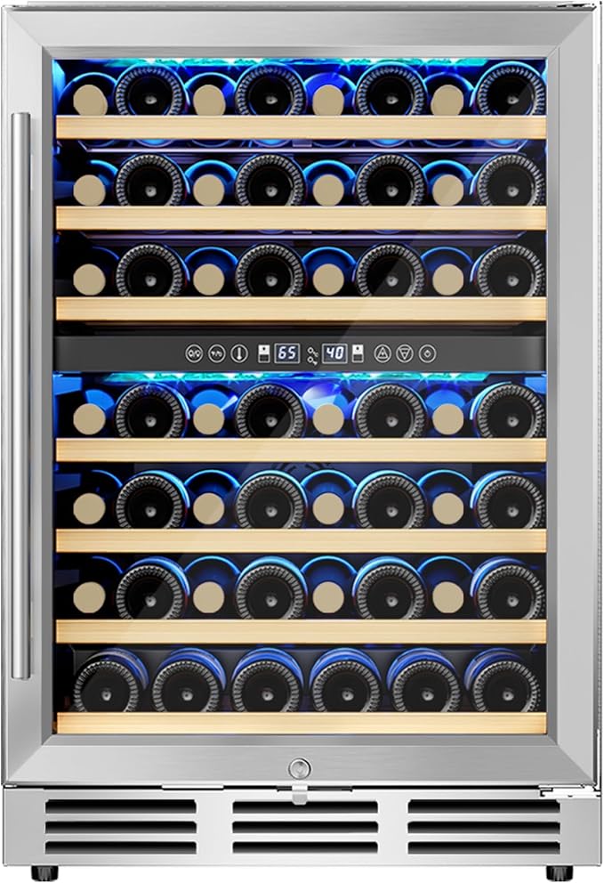 24 Inch Wine Cooler Refrigerator 54 Bottl-Dual Zone, Built-in or Freestanding Wine Fridge with Glass Door — Euhomy, FIN-0001669