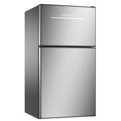 Frestec Mini Fridge with Freezer 3.2 Cu.Ft. 2 Door Refrigerator and Freezer Small Fridge for Bedroom Home Office Dorm, Small Drink Chiller, 37 dB Low Noise, Stainless Steel | Fridge.com