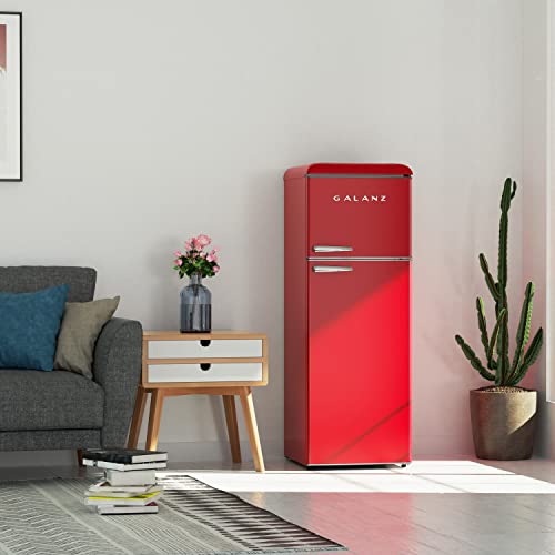 Galanz GLR12TBEEFR Refrigerator, Dual Door Fridge, Adjustable Electrical Thermostat Control with Top Mount Freezer Compartment, Retro Blue, 12.0 Cu Ft (Red) | Fridge.com