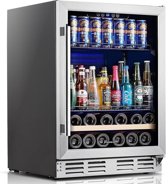 Beverage Fridge 24 Inch Beverage and Wine Cooler Built-in or Freestanding - 120 Cans & 16 Bottles Capacity Wine Refrigerator Cooler | Fridge.com
