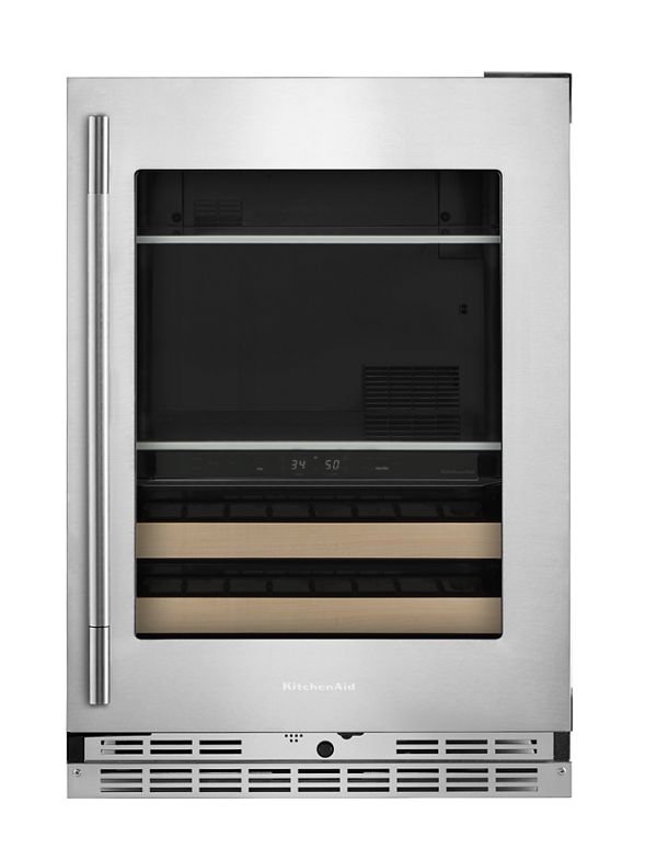KitchenAid 24 inch Beverage Center with Glass Door and Wood-Front Racks - PrintShield Stainless Finish