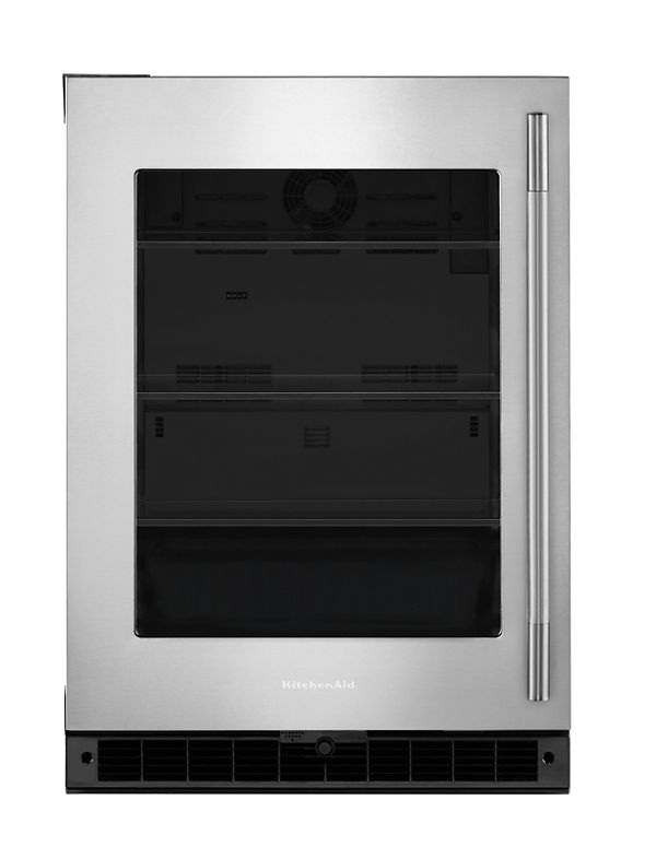 5.2 Cu. Ft. Undercounter Refrigerator with Glass Door - Black Cabinet/Stainless Steel Doors — KitchenAid, model KURL324SSB