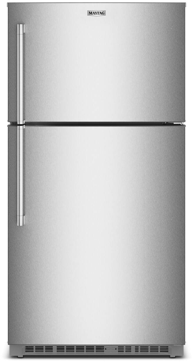 Maytag - 33 in. Wide 21 cu. ft. Top-Freezer Refrigerator with Garage Mode - Fingerprint-Resistant Stainless Finish | Fridge.com