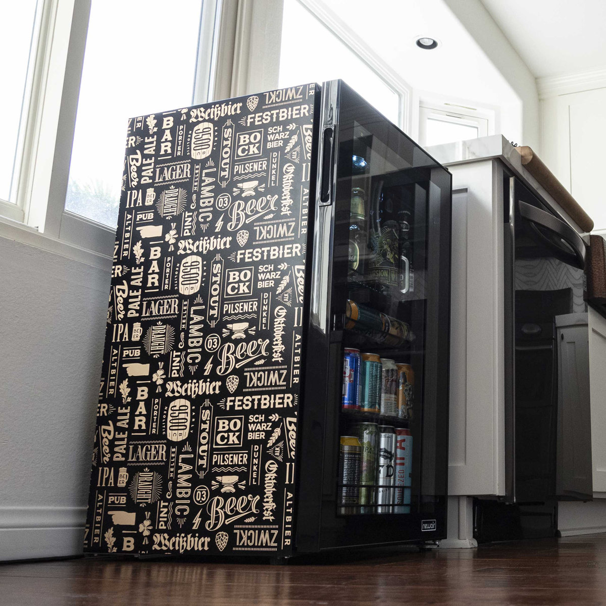 19" 126-Can Freestanding Refrigerator "Beers of the World" Beverage Fridge - Black — NewAir, model AB-1200BC1