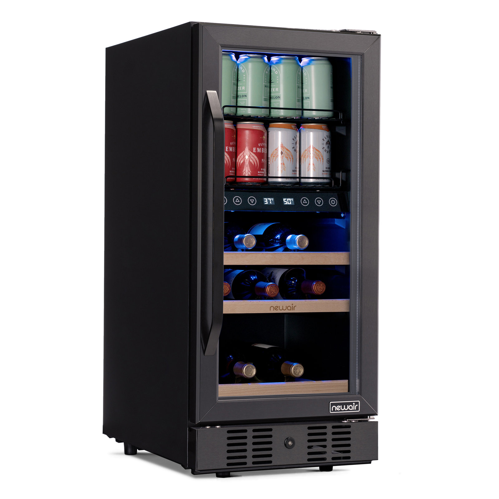 13 Bottle and 40 Can Dual Zone Freestanding Wine & Beverage Refrigerator — NewAir, model NWB057BSD0