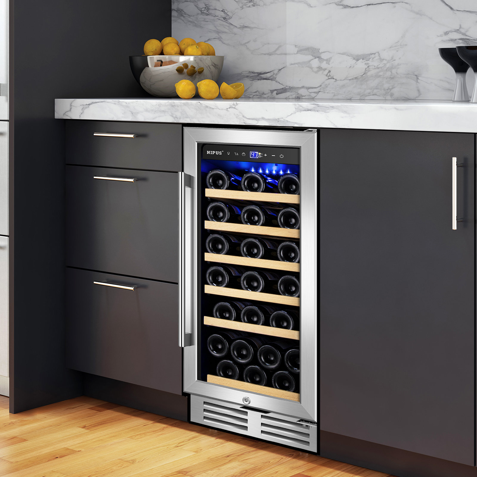 NIPUS 15 Inch Single Zone Wine Refrigerator, Mini Wine Cooler, Holds 30 Bottles