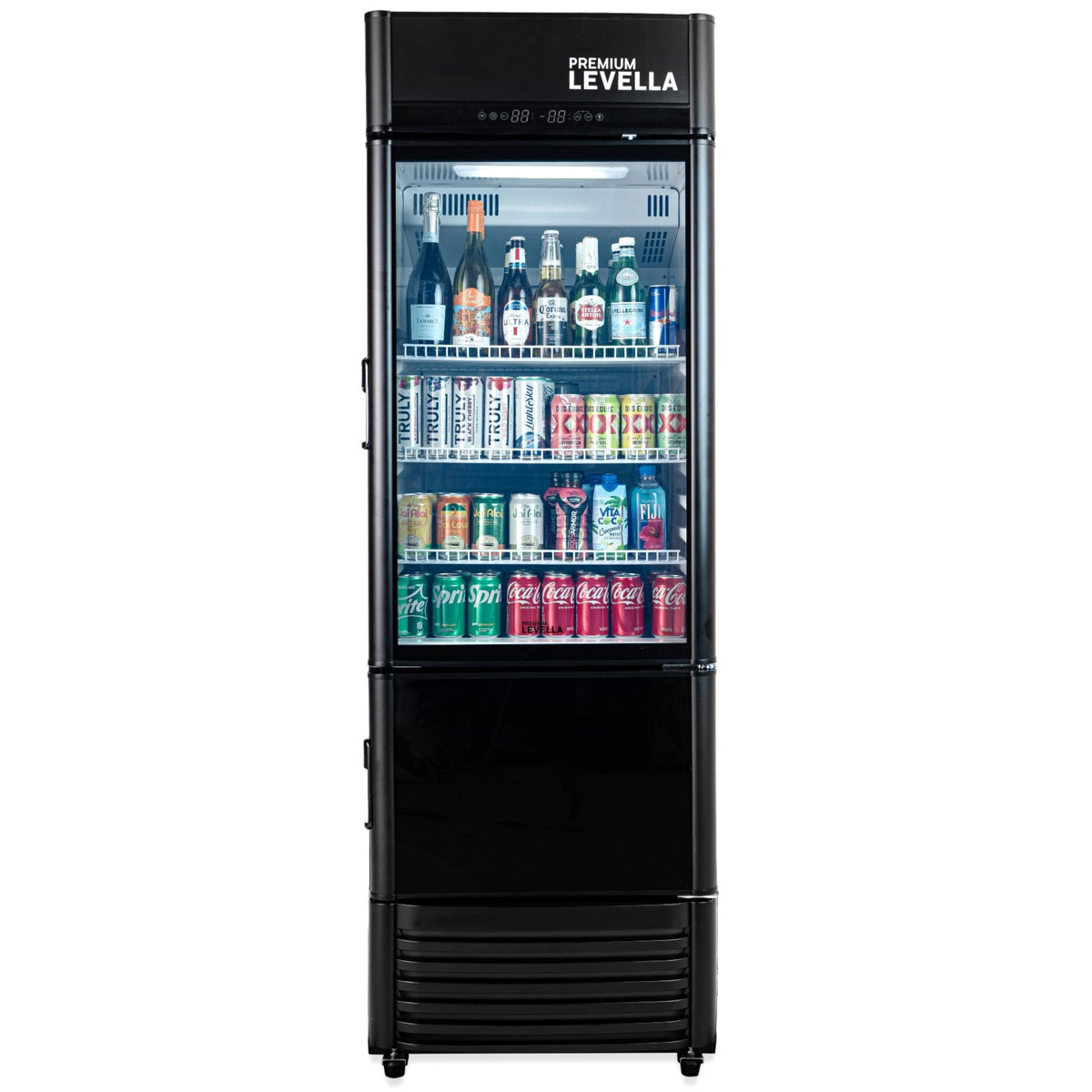 Premium Levella 25.79'' W Freestanding 336 Cans (12 oz.) 12.5 Cubic Feet Beverage Cooler with Glass Door | Fridge.com