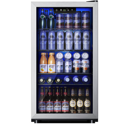 Simzlife 17.3'' W 130 Cans (12oz.) 3.3 Cubic Feet Freestanding Beverage Refrigerator with Glass Door | Fridge.com