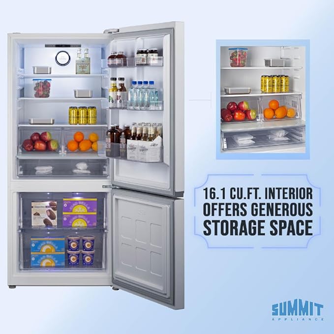 Summit 30" Refrigerator, 16.1 cu.ft Capacity Refrigerator-Freezer, Bottom Mount Freezer, Energy Star, White- FFBF172W (Right Hand Door, White) | Fridge.com