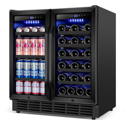30 Inch Dual Zone Wine and Beverage Refrigerator with LED Lighting, Adjustable Shelves, and Safety Door Locks - Holds 29 Bottles & 110 Cans, Freestand | Fridge.com