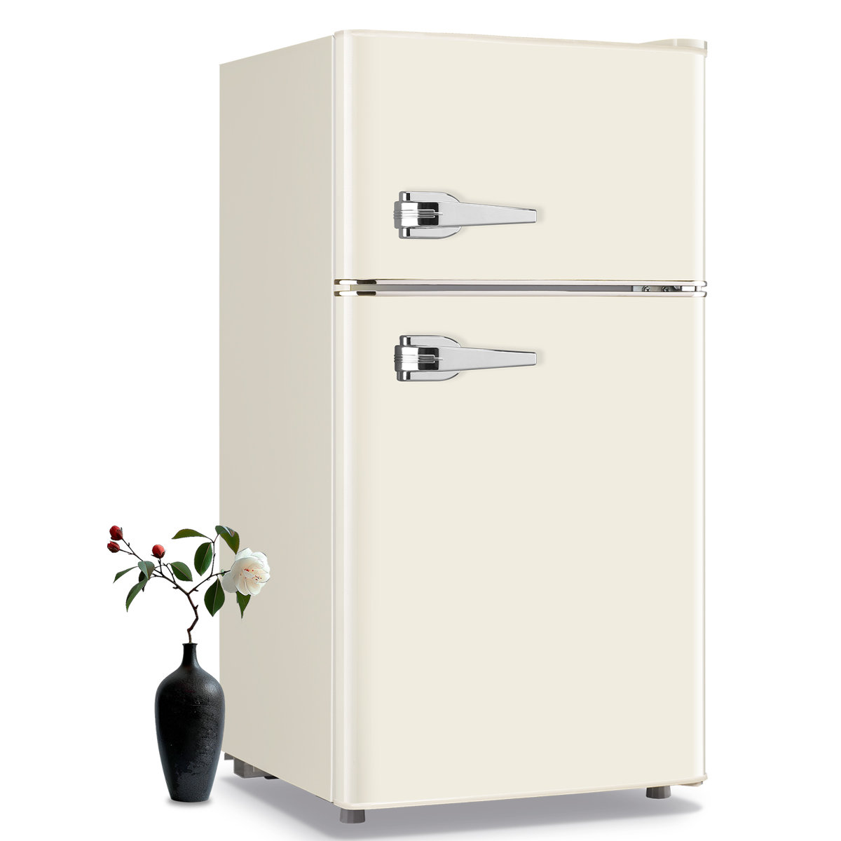 WANAI 3.5 Cu.ft Mini Fridge 2 Door Compact Refrigerator With Freezer, Small Retro Refrigerator With 7 Adjustable