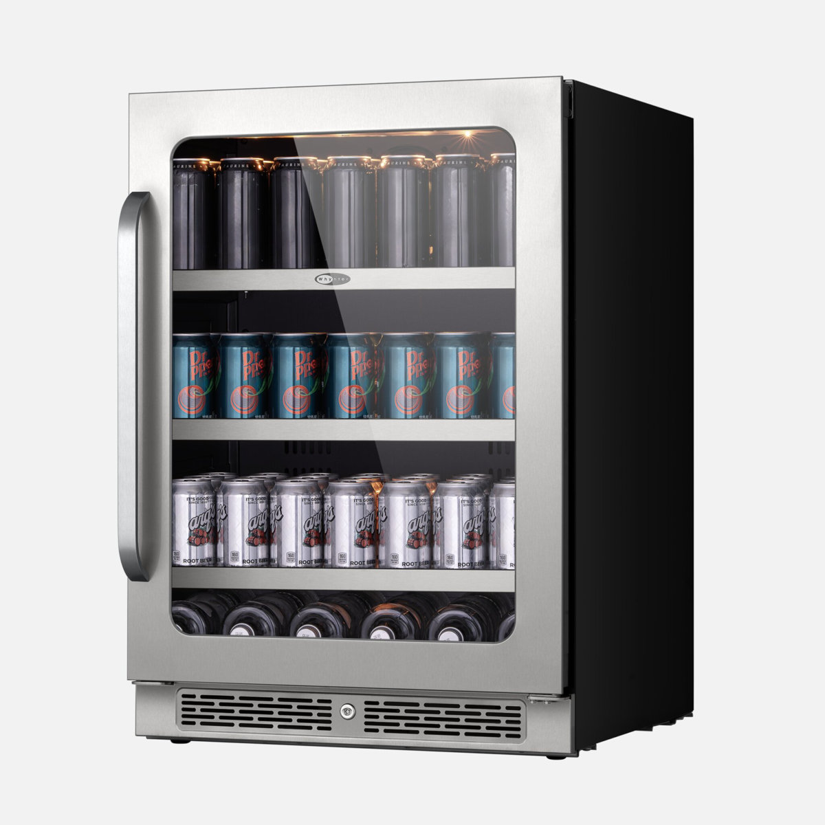 24 inch Built-ln 140 Cans Undercounter Beverage Fridge with Reversible Door, Digital Control - Stainless Steel — Whynter, model BSR-140SB